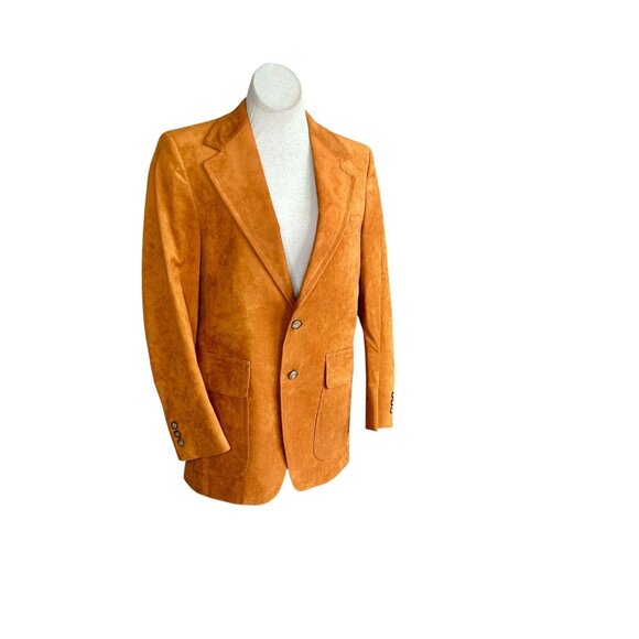 Men's Vintage 80s Rust Brown Ultrasuede 2 Button Blazer Sports Coat 38 -40 R - Picture 9 of 9